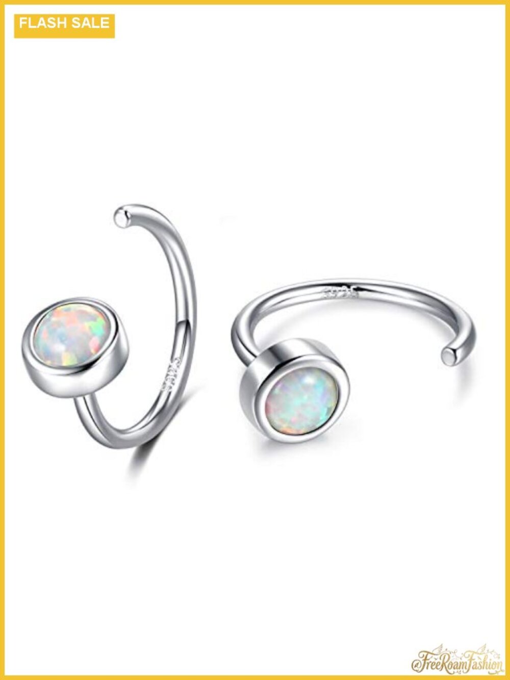 925 Sterling Silver Half Hoop Earrings Huggie Hoops with Opal & CZ